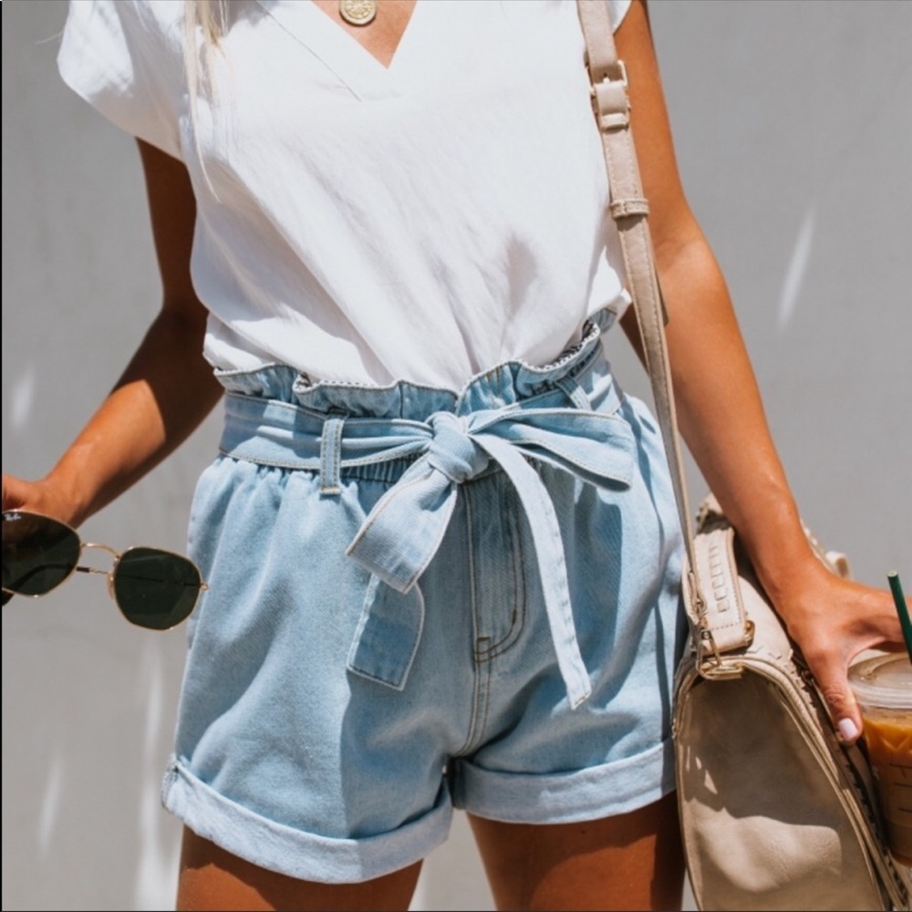 Vici Paper Bag Waist Denim Shorts